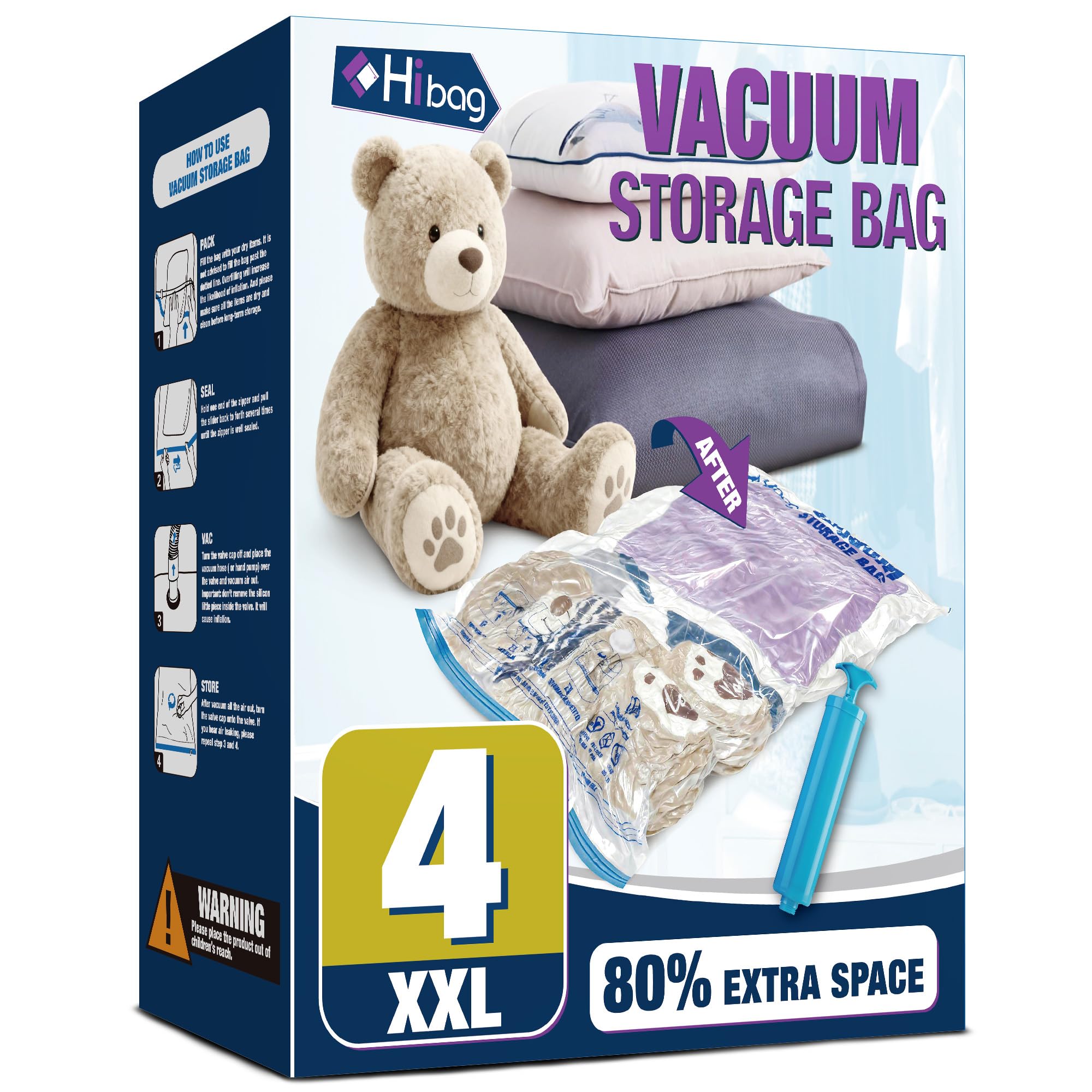 HIBAG XXL jumbo vacuum storage bag for bedding saves space and simplifies organization