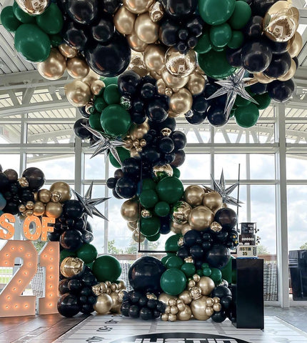 HIBAOpati dark green balloons close-up showing durable double-stuffed finish.