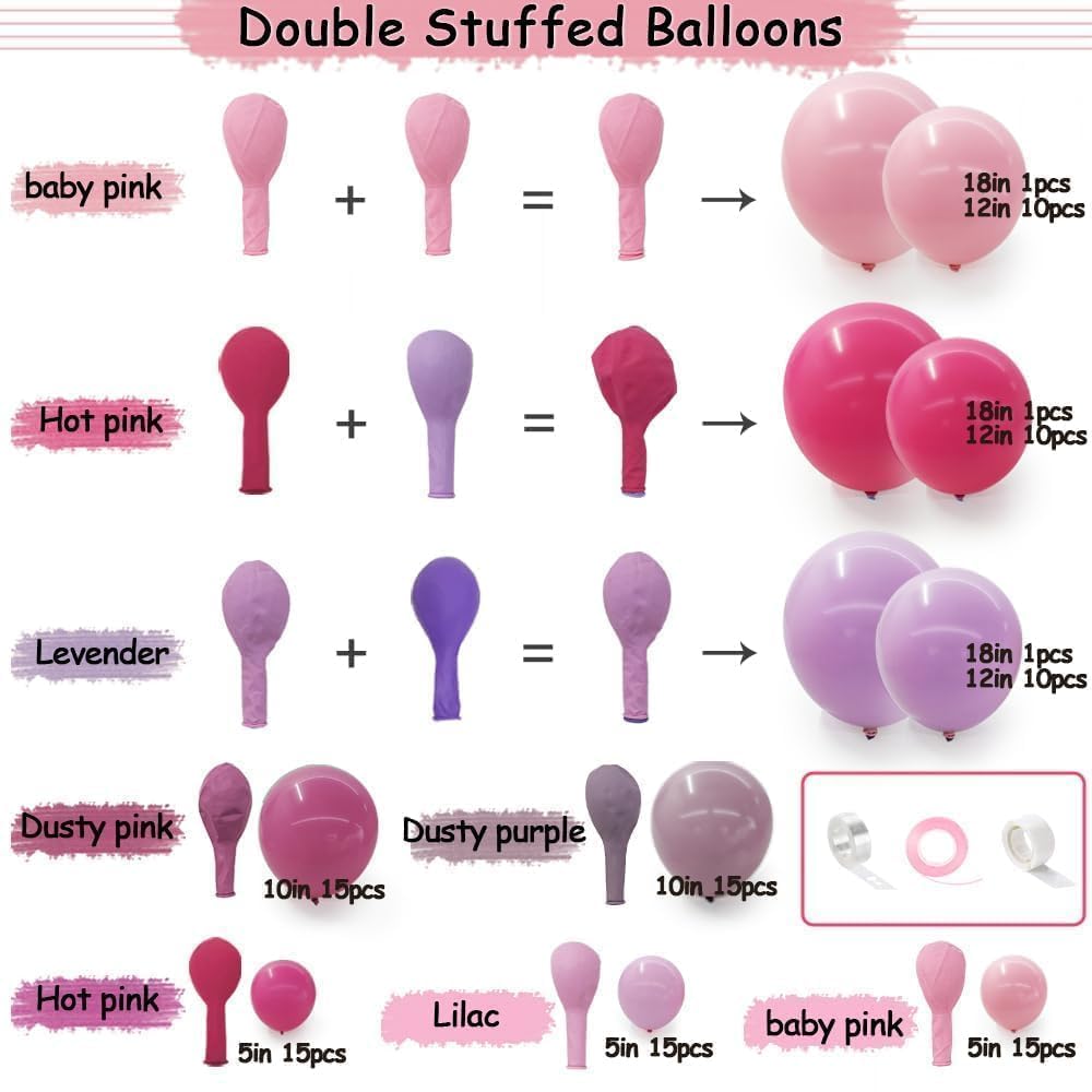HIBAOpati pastel hot pink lilac balloons for festive decor.
