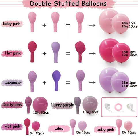 HIBAOpati pastel hot pink lilac balloons for festive decor.