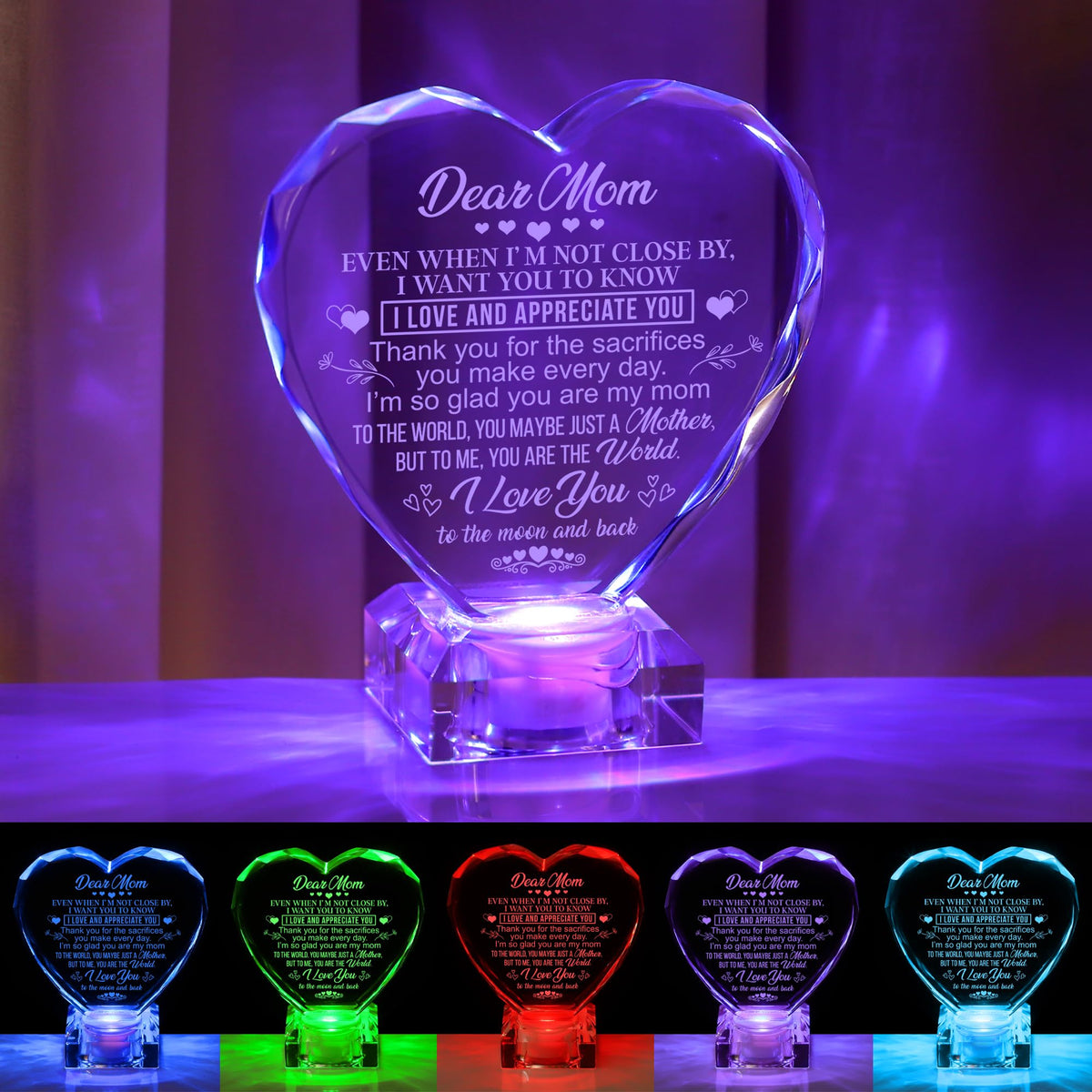 hibeauti crystal heart gift box presentation showing elegant unboxing for mom.