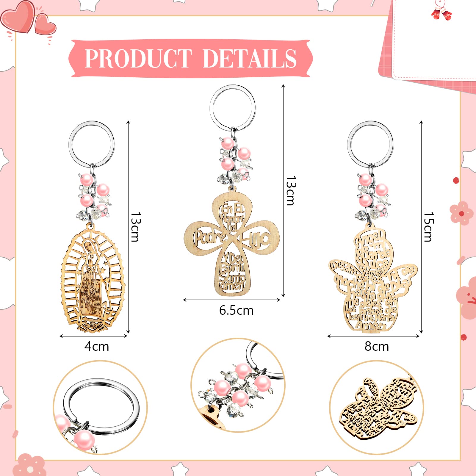 Hicarer cross wooden keychain with angel design for christening favors