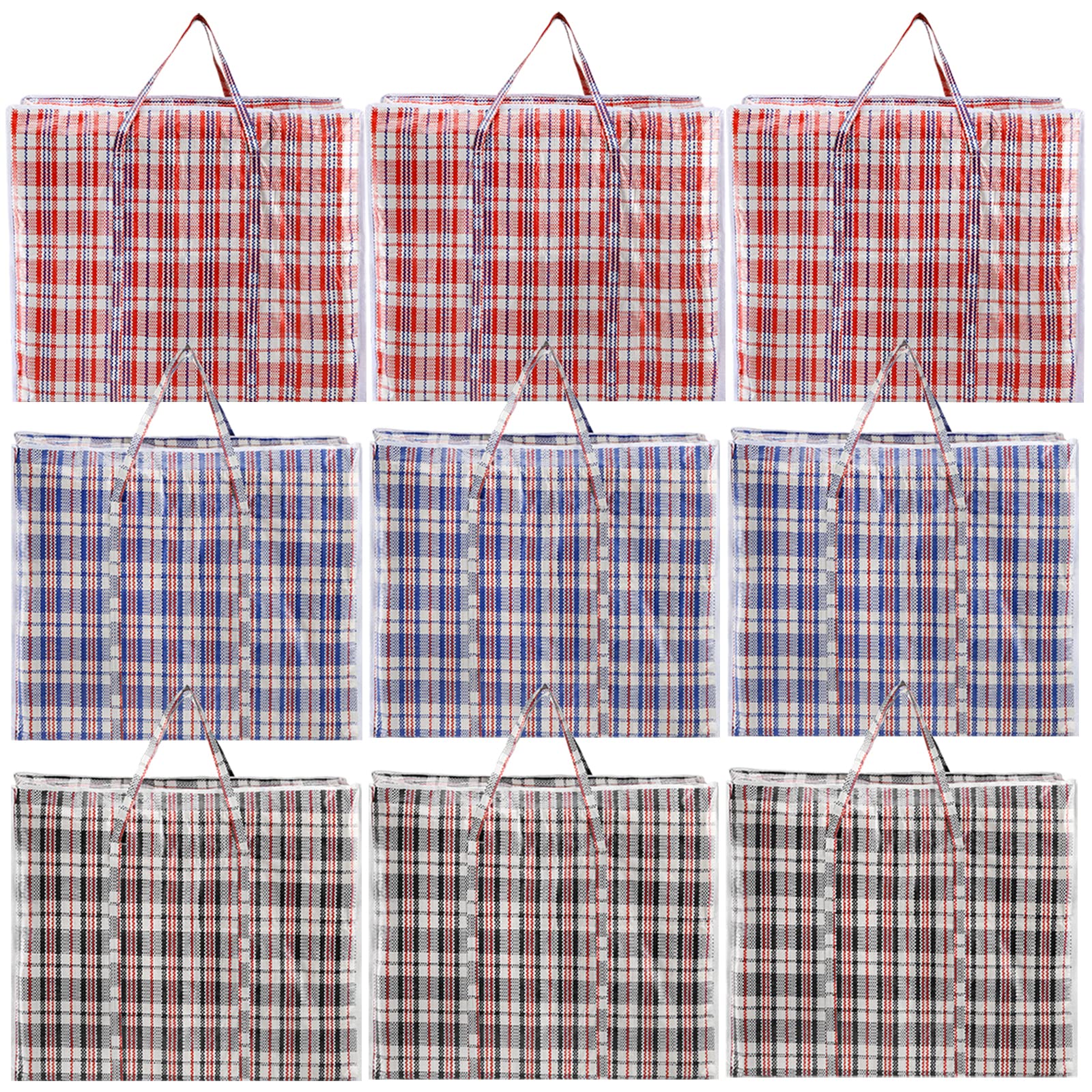 Hiceeden 9-pack 108L checkered bags front view for easy moving and access.