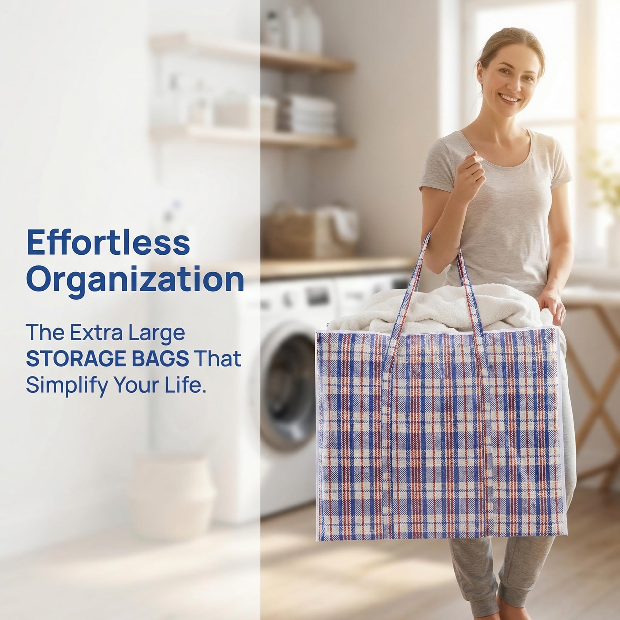 Hiceeden 9-pack 108L checkered bags for laundry and bedding organization.