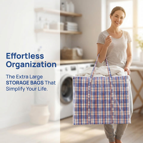 Hiceeden 9-pack 108L checkered bags for laundry and bedding organization.