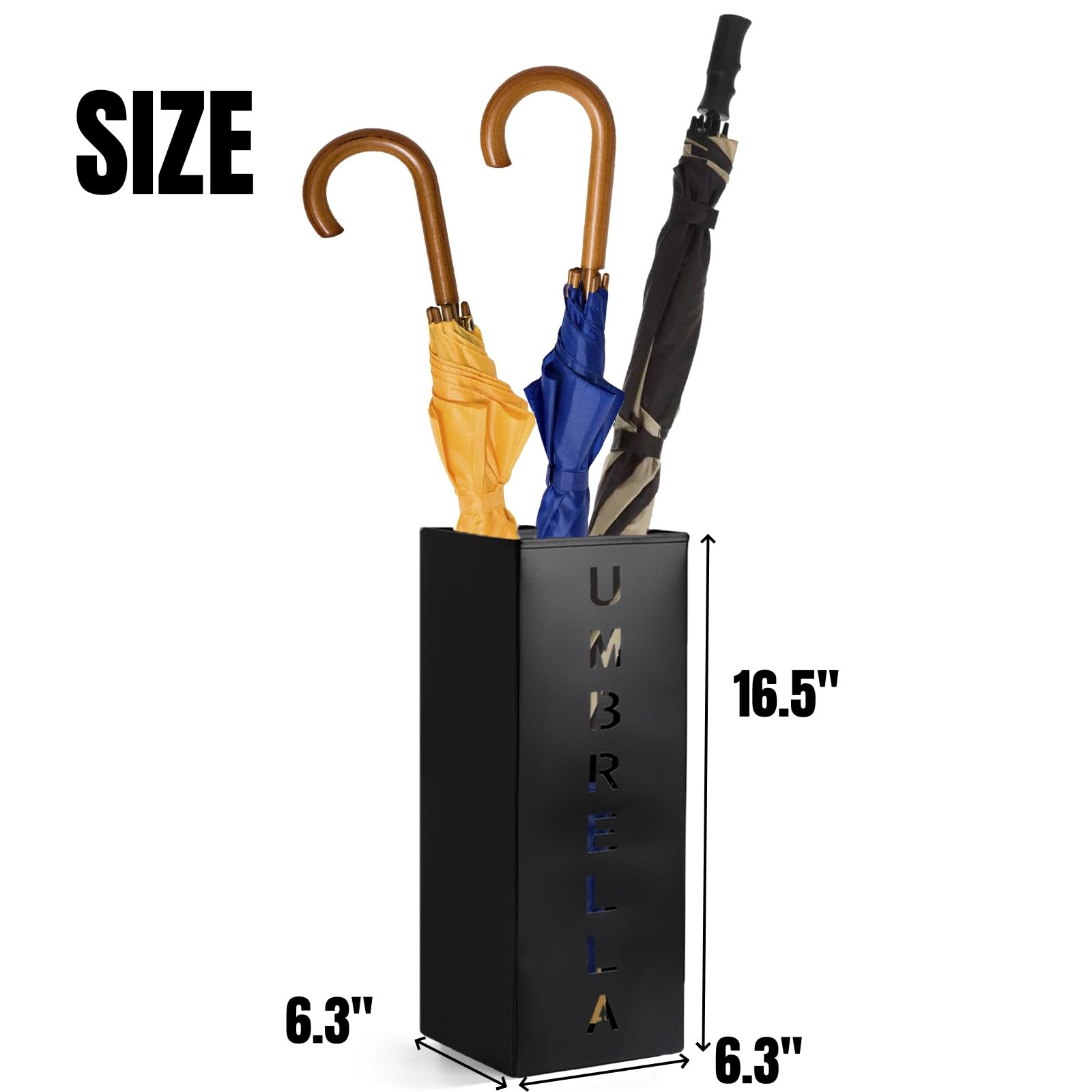 Hiceeden metal umbrella stand side view, durable freestanding structure