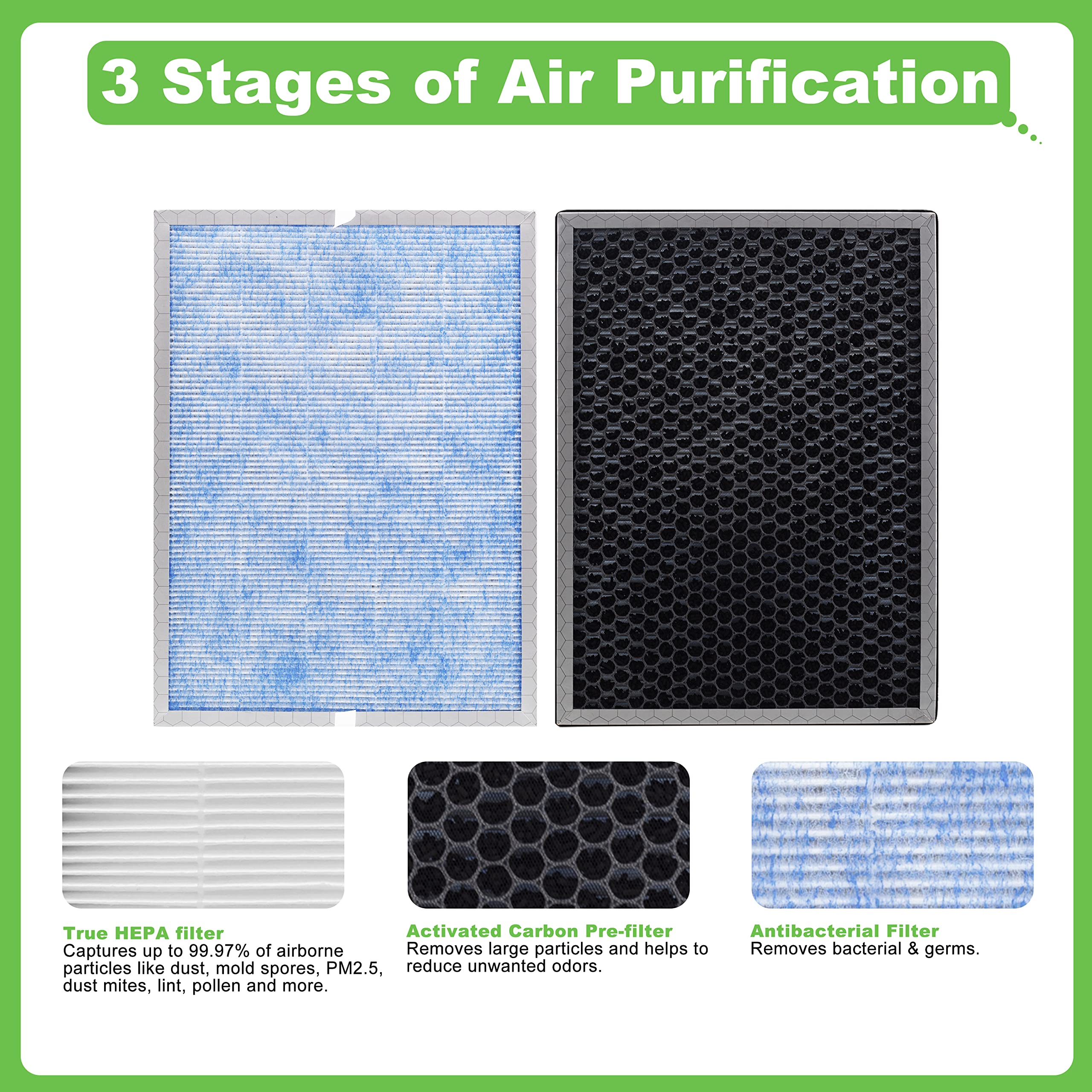 Hichoryer MSA3 true HEPA filter captures 0.3 micron particles for fresher air