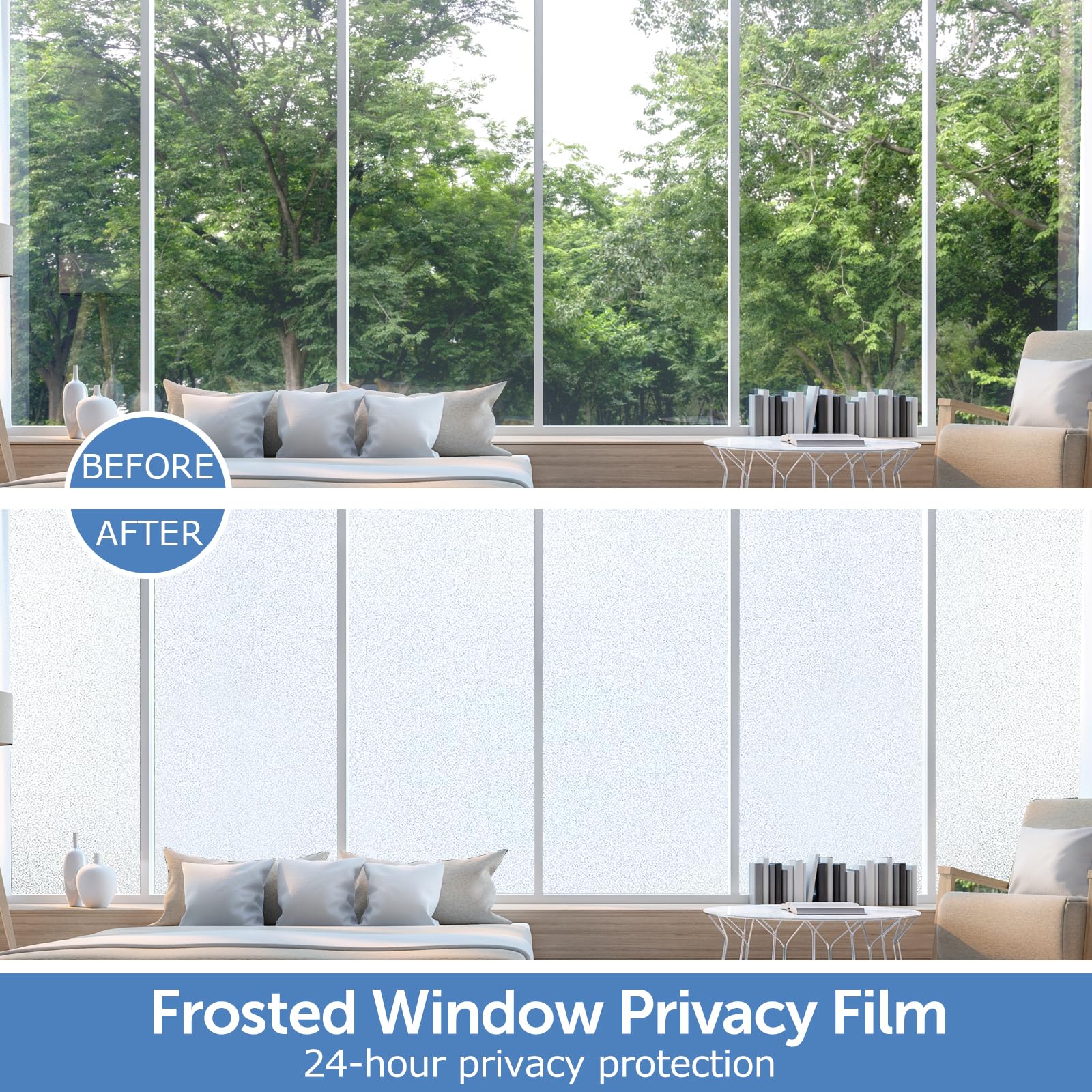 HIDBEA Frosted Window Film blocks UV rays to reduce glare on glass.