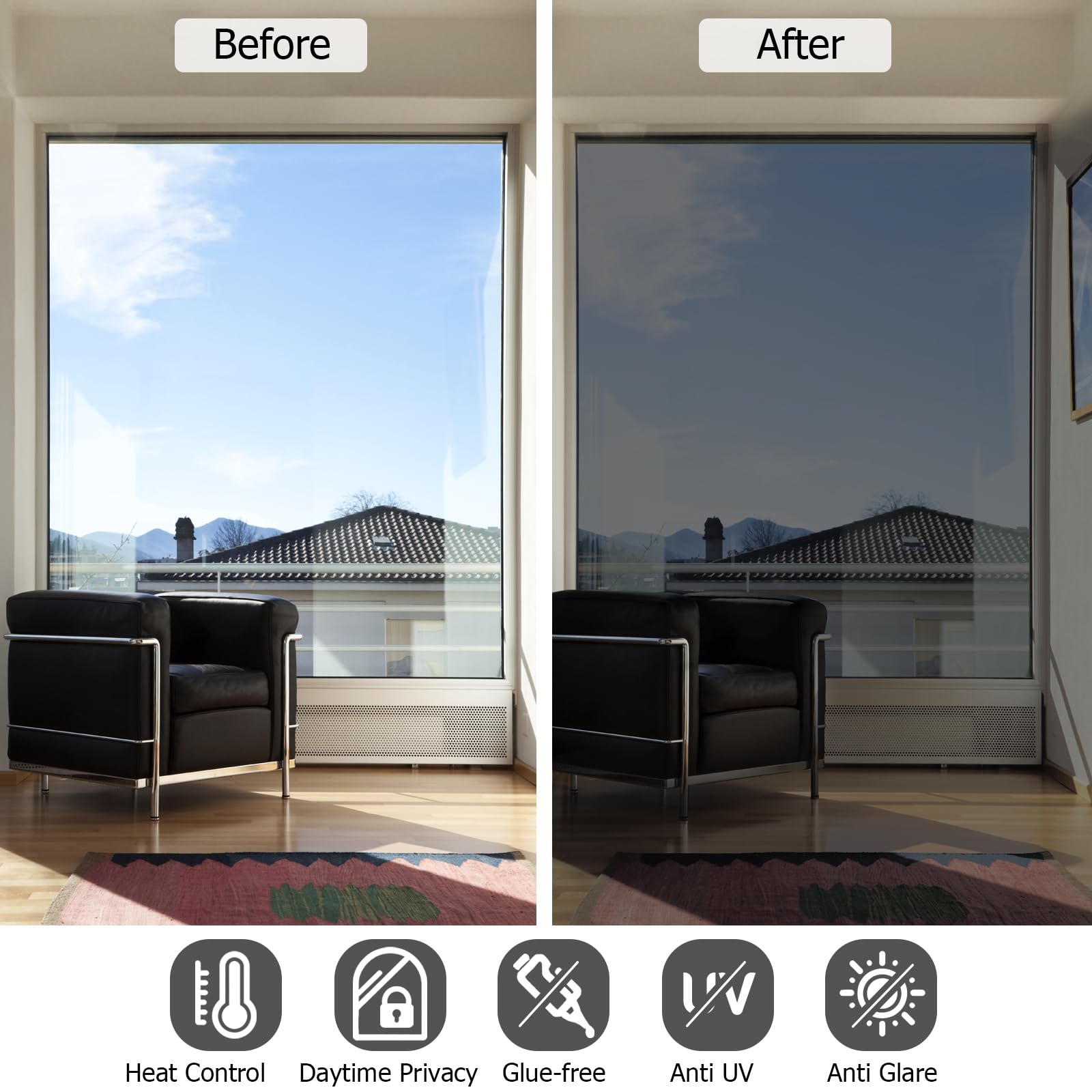 HIDBEA UV-blocking window film protects interiors from UV rays and fading.