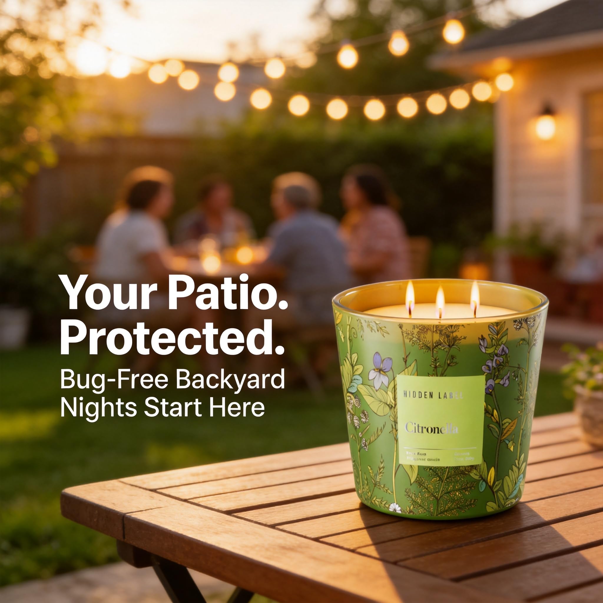 Hidden Label strong citrus scent enhances outdoor ambience.