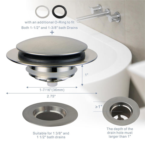 HIDROP brushed tub drain stopper product detail shows compact design