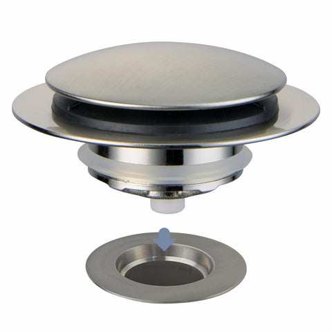 HIDROP brushed tub drain stopper front view with durable brass finish for longevity