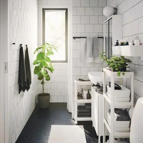 HIEEY four-tier shelf in laundry area for detergents and towels
