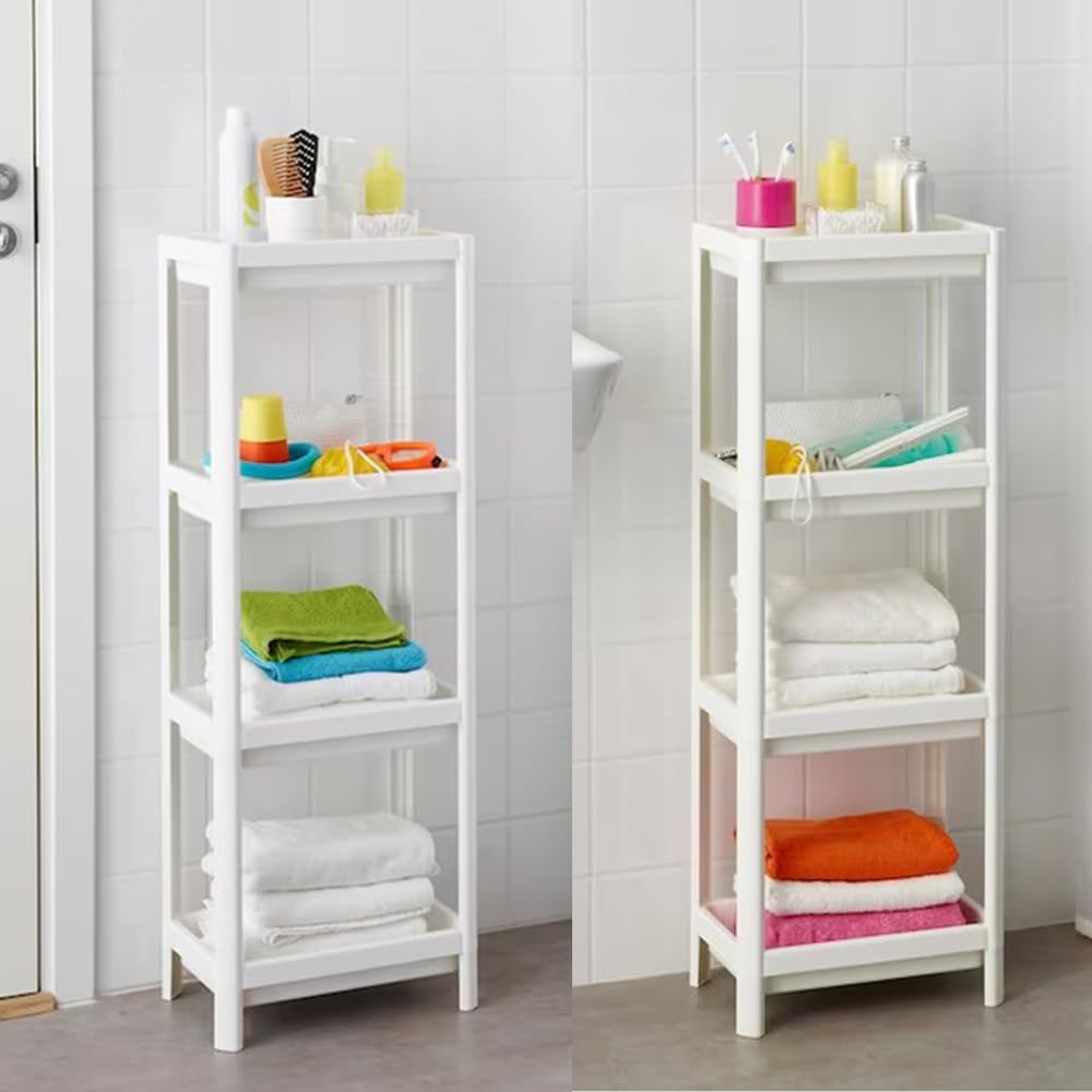 HIEEY four-tier bathroom shelf side view showing elevated edges