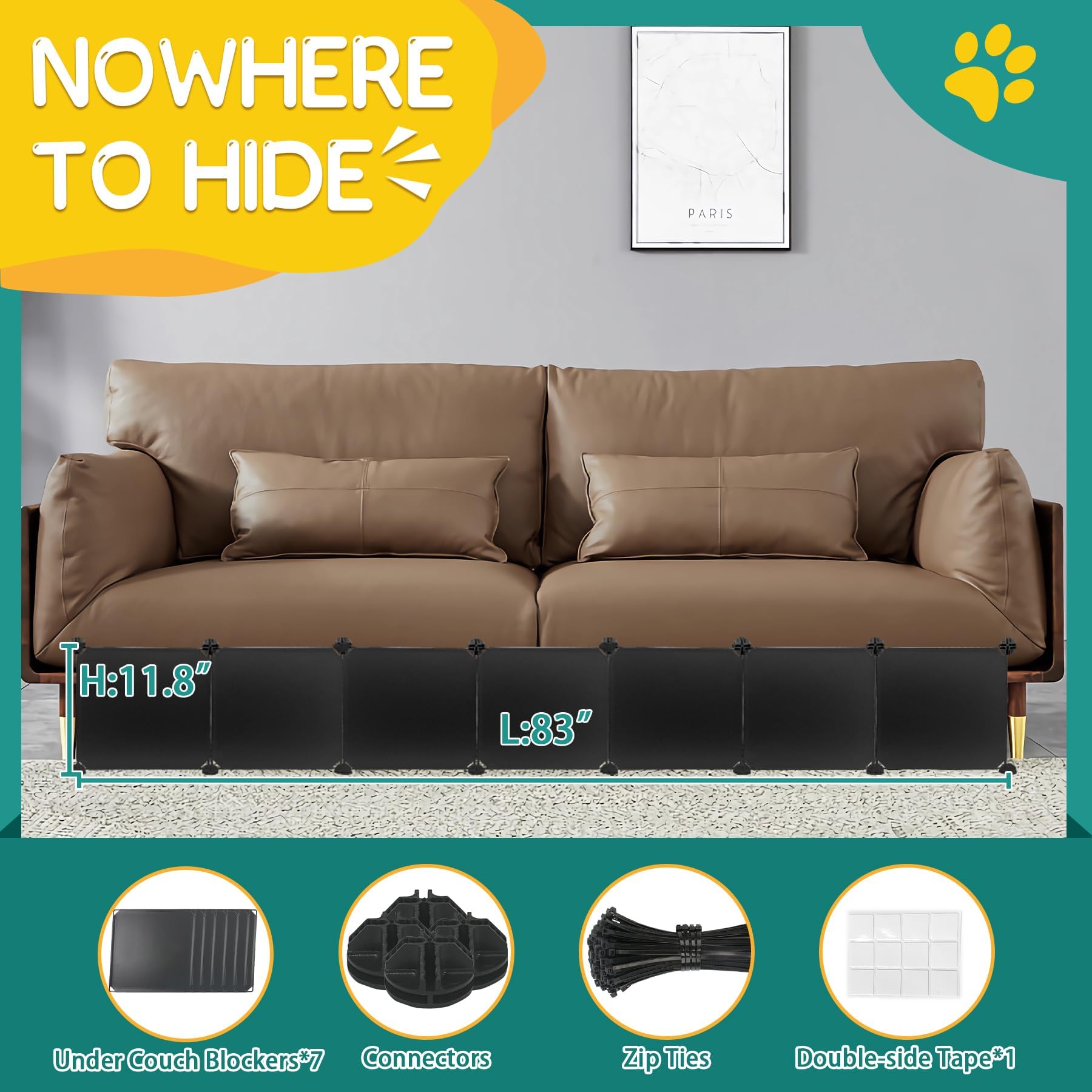 Hiflora couch blocker 83 inches length blocks toys and pets from slipping under