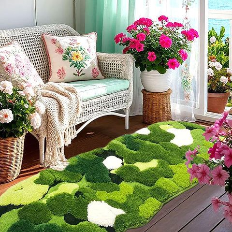 Hifuwan moss runner, angle 05, large 24x60 inch area mat