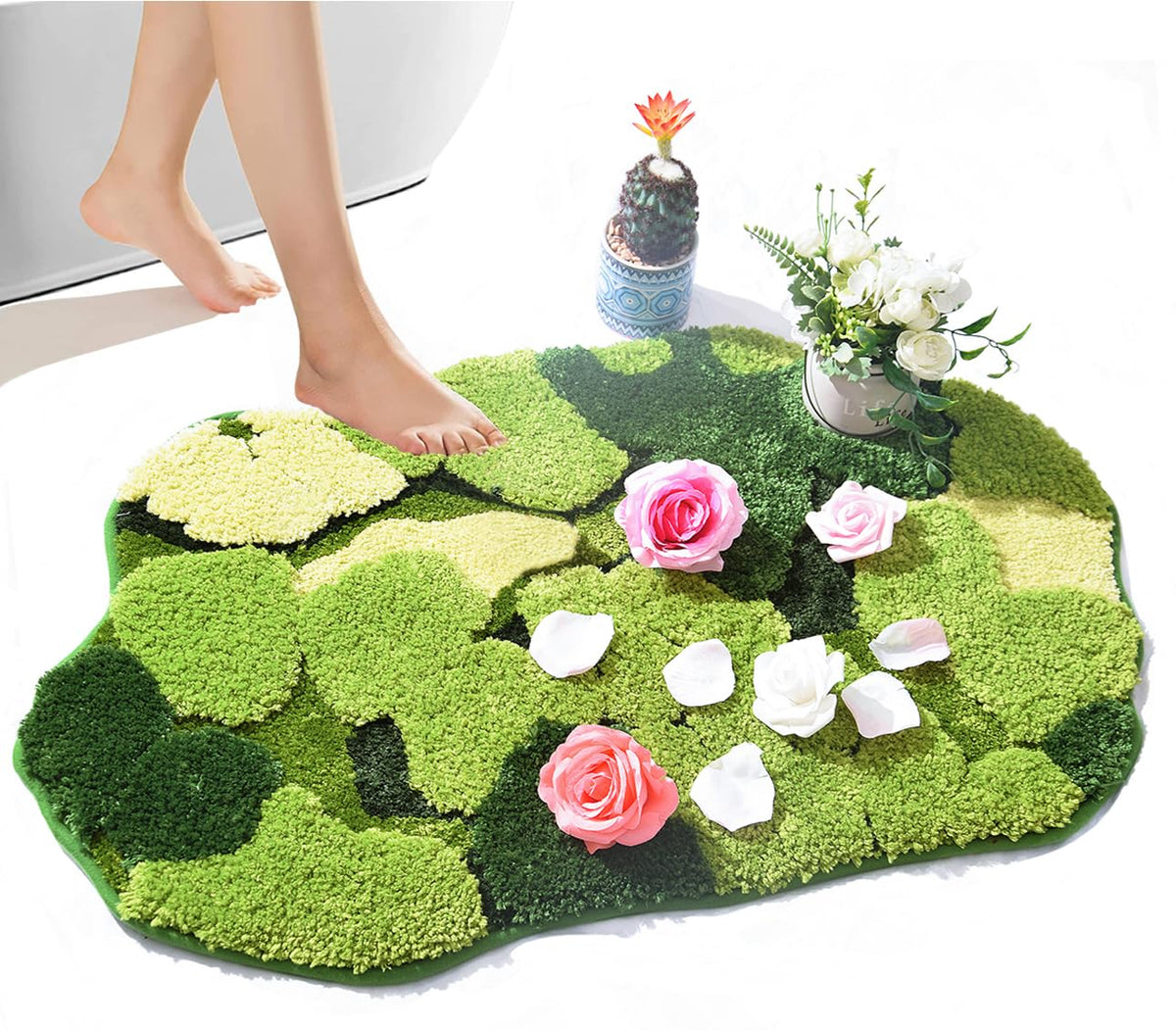Hifuwan green moss shag bath rug shows leaf design for cozy bathroom charm