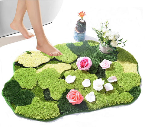 Hifuwan green moss shag bath rug shows leaf design for cozy bathroom charm