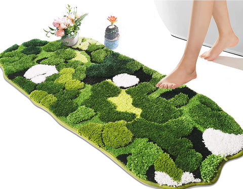 Hifuwan moss rug with leafy detail for soft, absorbent bathroom comfort.