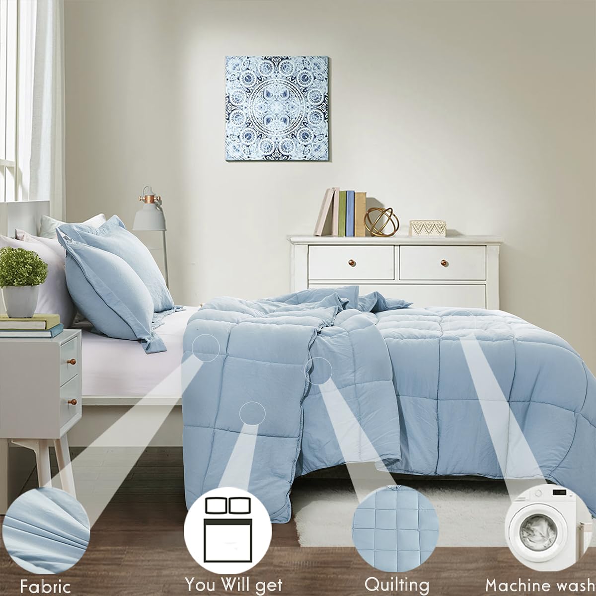 HIG blue duvet set includes two pillow shams for complete coordination.