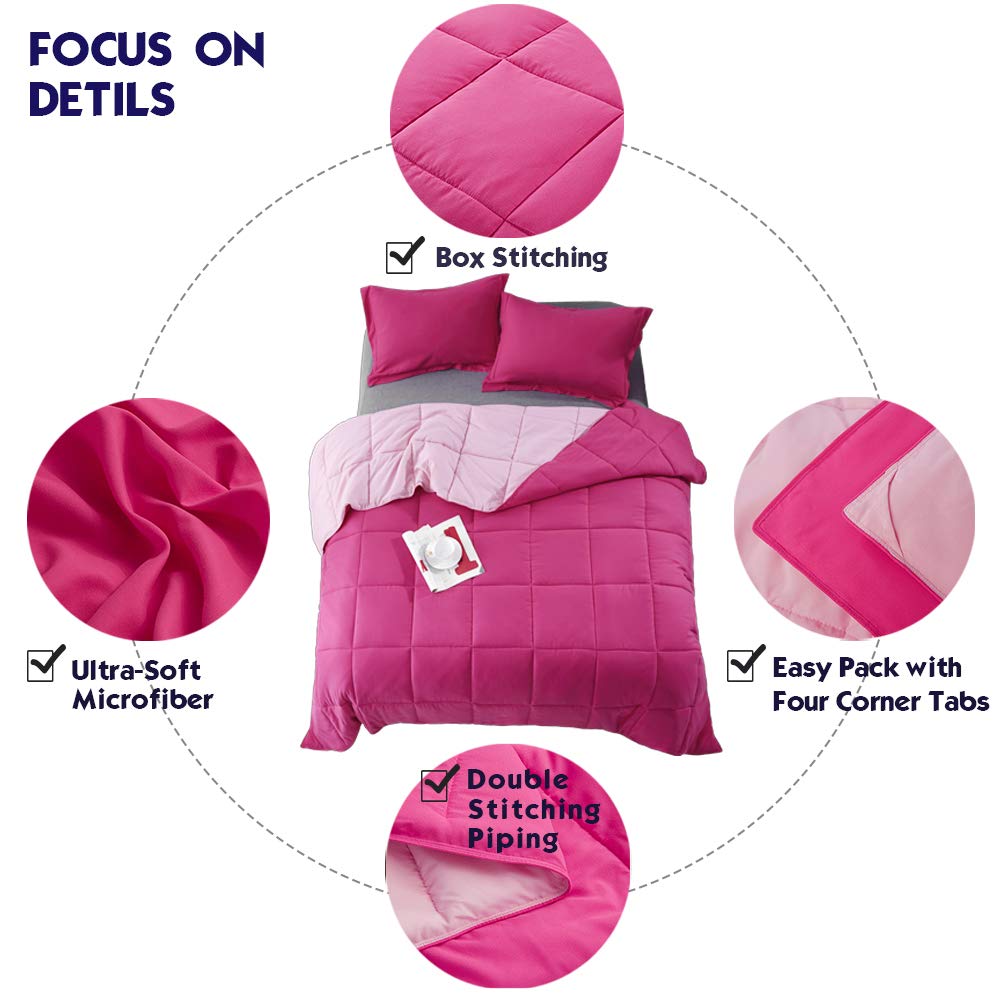 HIG pink twin xl comforter set displayed on bed for complete styling