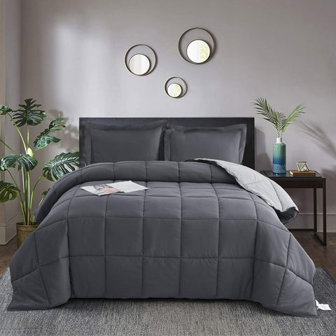 HIG gray full-size comforter shams paired for a polished bed look.