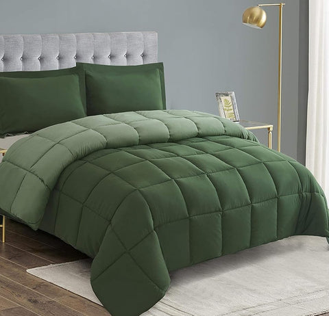 HIG green comforter full-size reversible close-up showing soft fabric and color versatility.