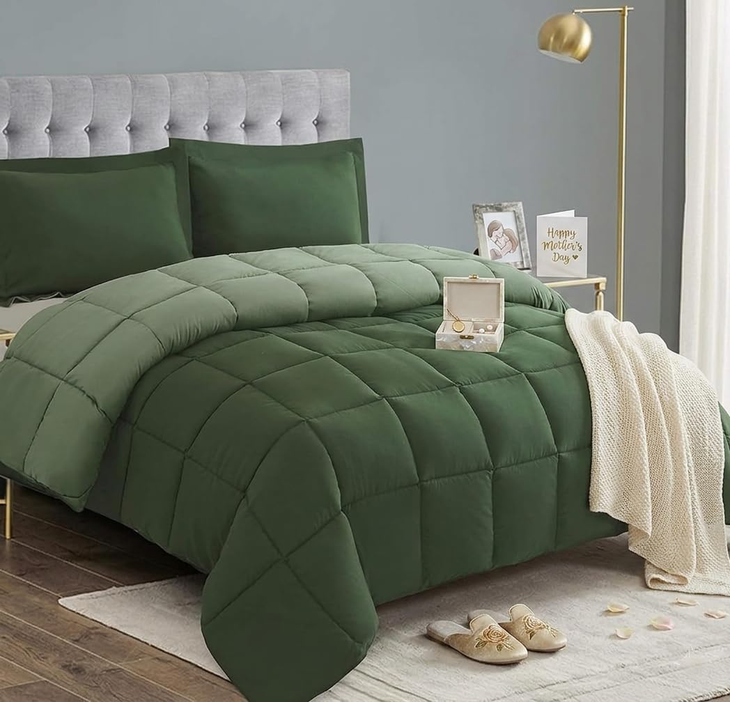 HIG Green King Comforter Set, reversible two-tone design for a refreshed bedroom.