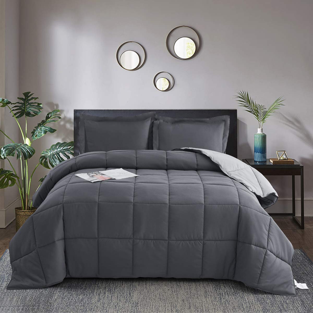 HIG queen comforter shown side-by-side to highlight reversible options.
