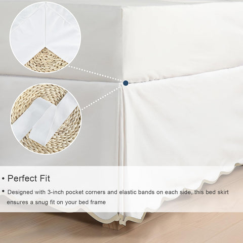 HIG Off White Chic King Bed Skirt on bed demonstrates easy, slip-on fit.