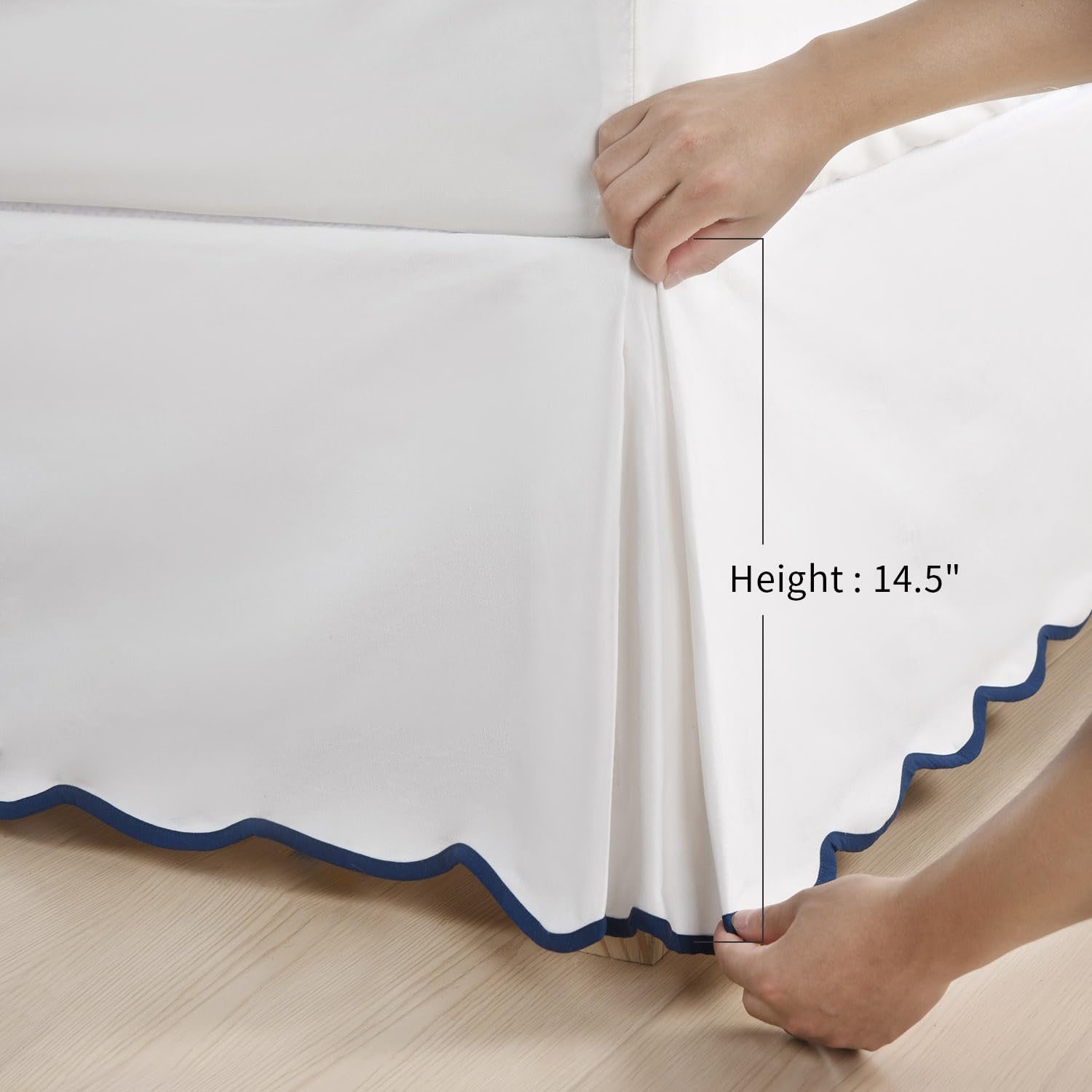 HIG Bed skirt adapts to Queen and King beds with elastic for secure fit.