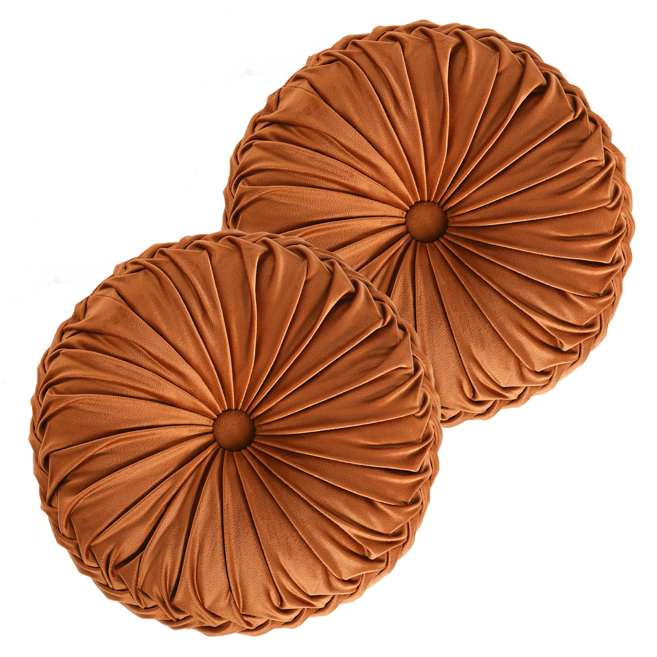 HIG round pleated pillow with center button adds elegant decor and comfort.