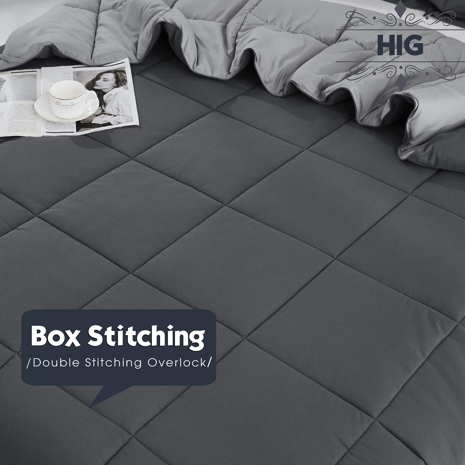 HIG microfiber comforter texture illustrating soft touch and breathability.