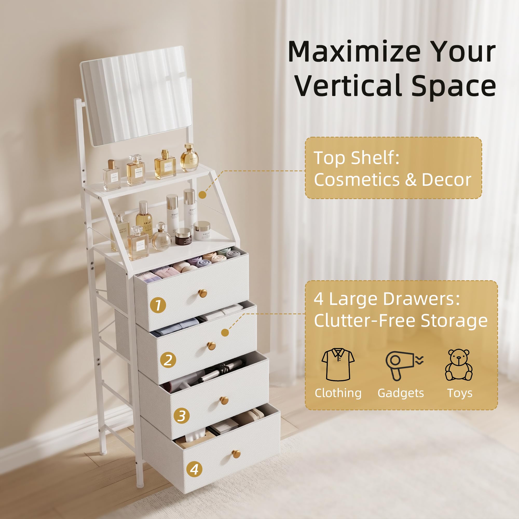 HIGDBFE dresser ships with simple assembly for quick setup.