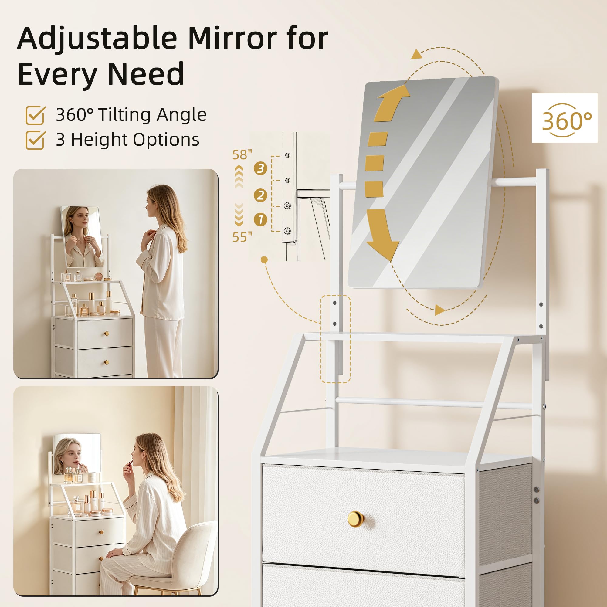 HIGDBFE 4-drawer dresser drawers store clothing and accessories neatly.