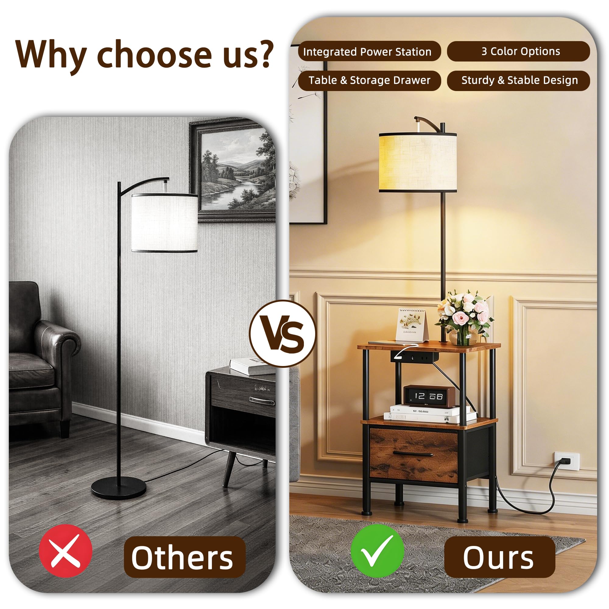 HIGDBFE end table lamp head is rotatable for precise lighting during reading or relaxing