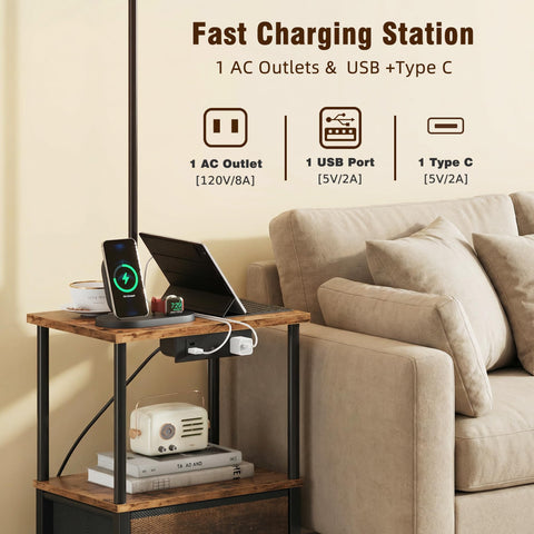 HIGDBFE end table with built-in charging station keeps devices within reach