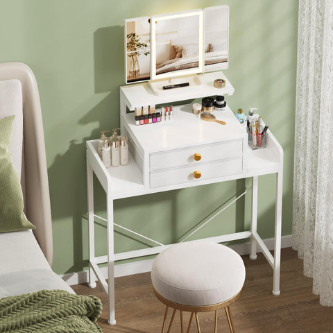 HIGDBFE vanity desk with mirror and lights for precise makeup application.