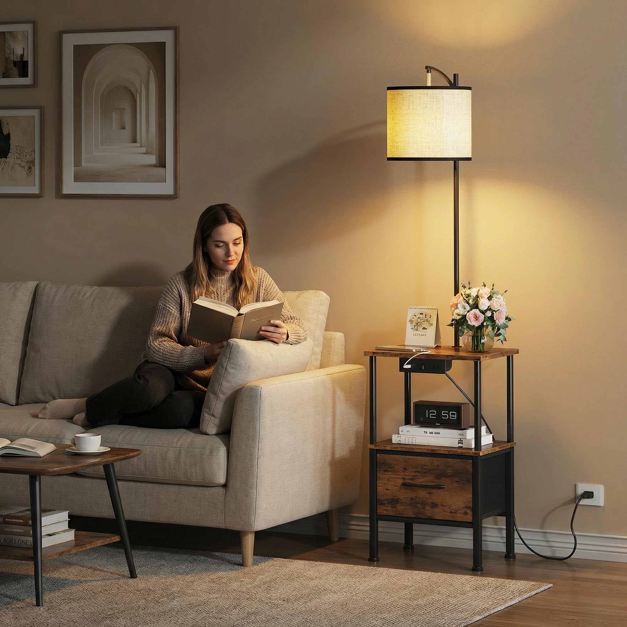 HIGDBFE end table fits beside sofas or beds as a compact lighted surface