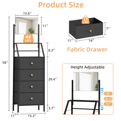 HIGDBFE vertical storage dresser doubles as vanity and storage hub.