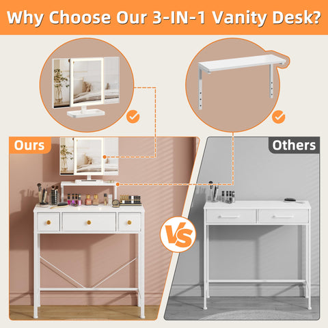 HIGDBFE white vanity desk complements any bedroom decor.