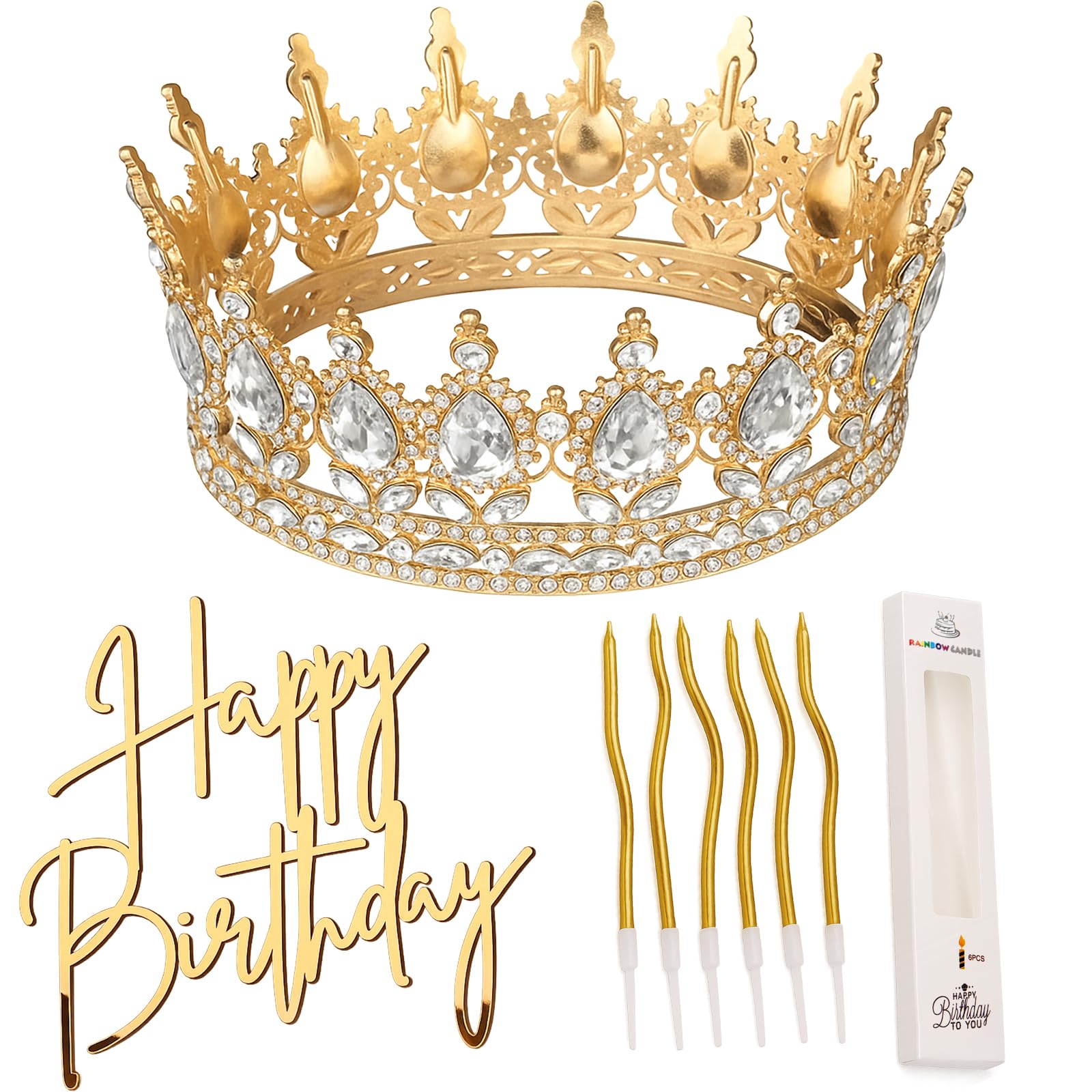 Highergo gold rhinestone cake crown topper adds regal sparkle to birthdays
