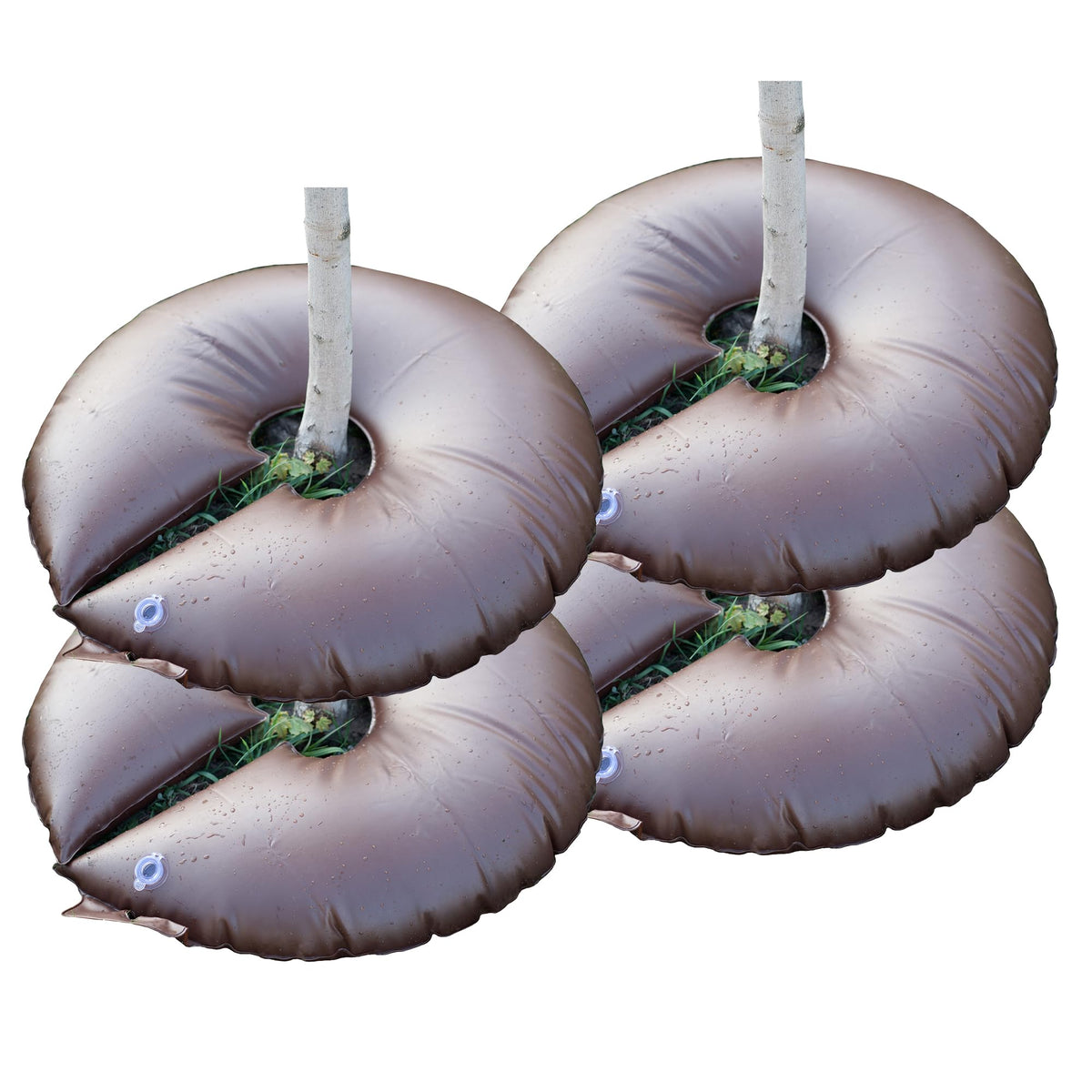 Highlight 4-pack 15-gallon tree watering bags kit, ready for installation.