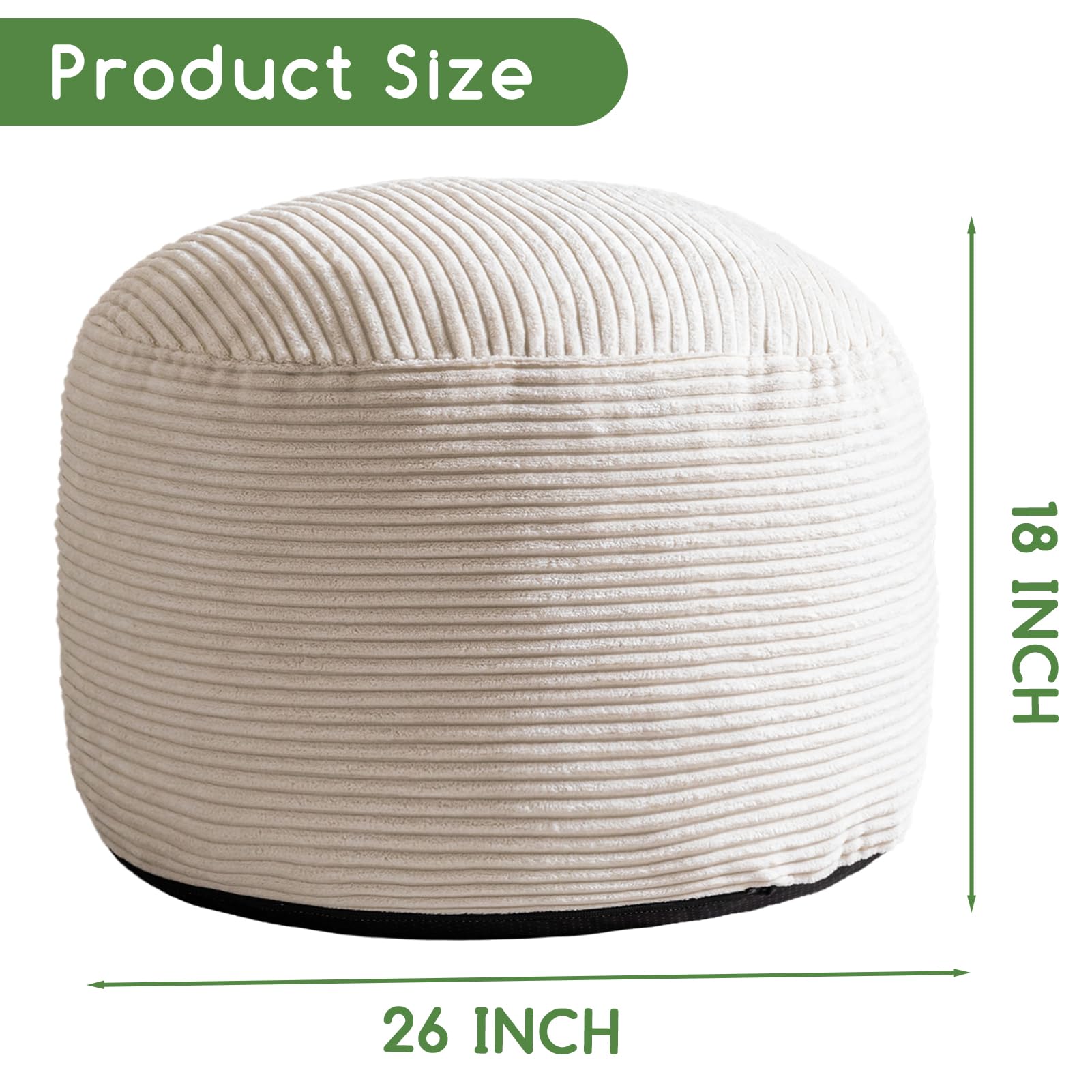 HIGOGOGO corduroy pouf with memory foam filler for plush seating