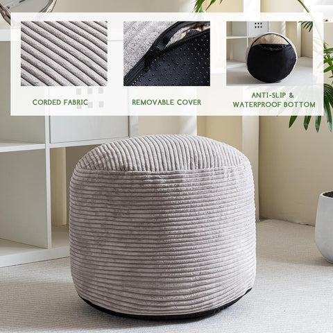 HIGOGOGO corduroy pouf ottoman in grey for living rooms.