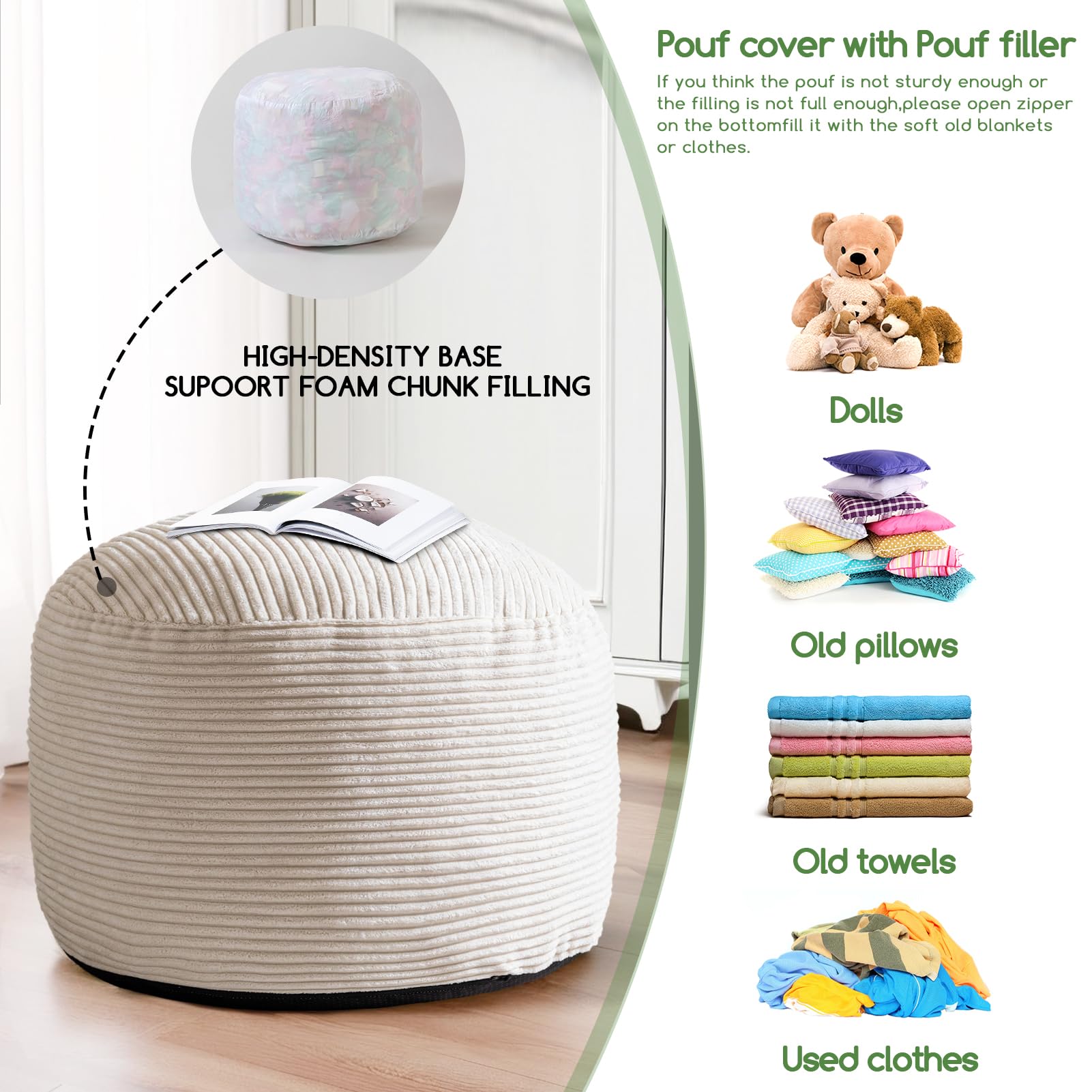 HIGOGOGO lightweight beige pouf is easy to move and reposition