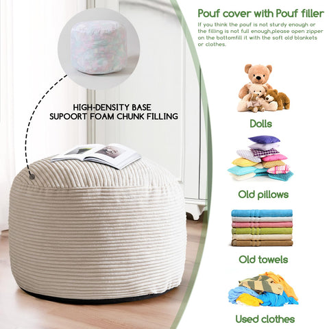 HIGOGOGO lightweight beige pouf is easy to move and reposition