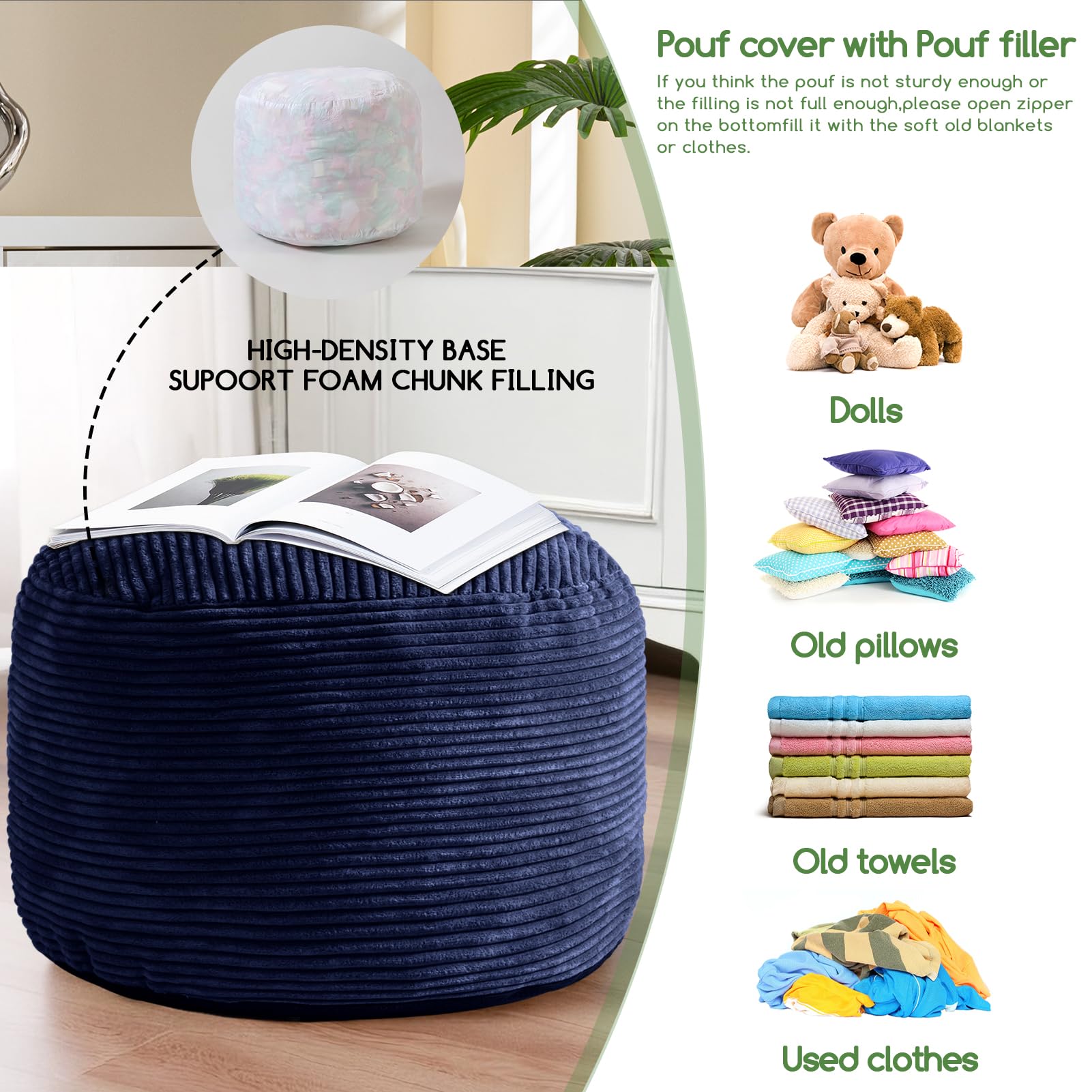 HIGOGOGO lightweight pouf easy to move around in living spaces.