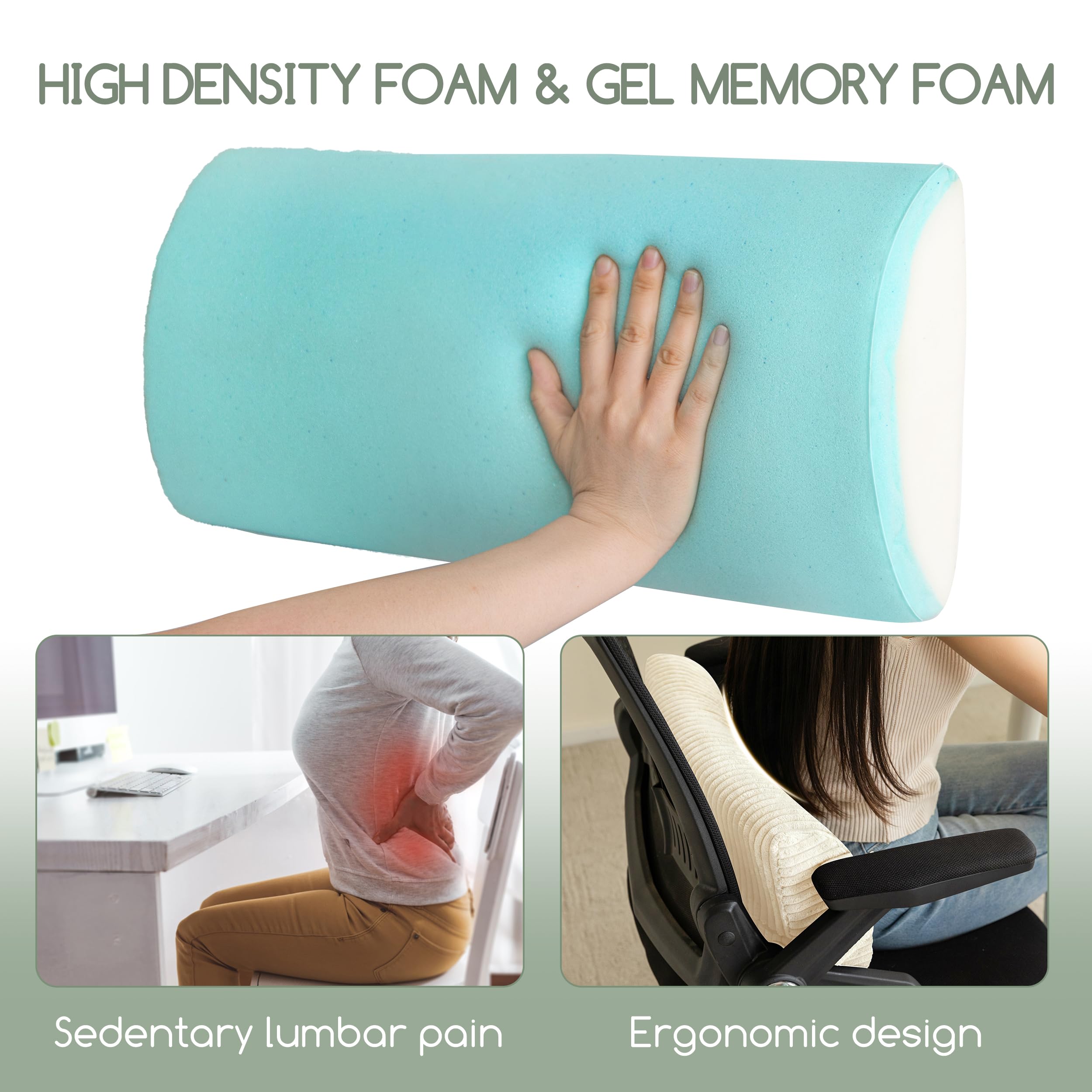 HIGOGOGO lumbar support pillow gel-infused surface stays cool during use.