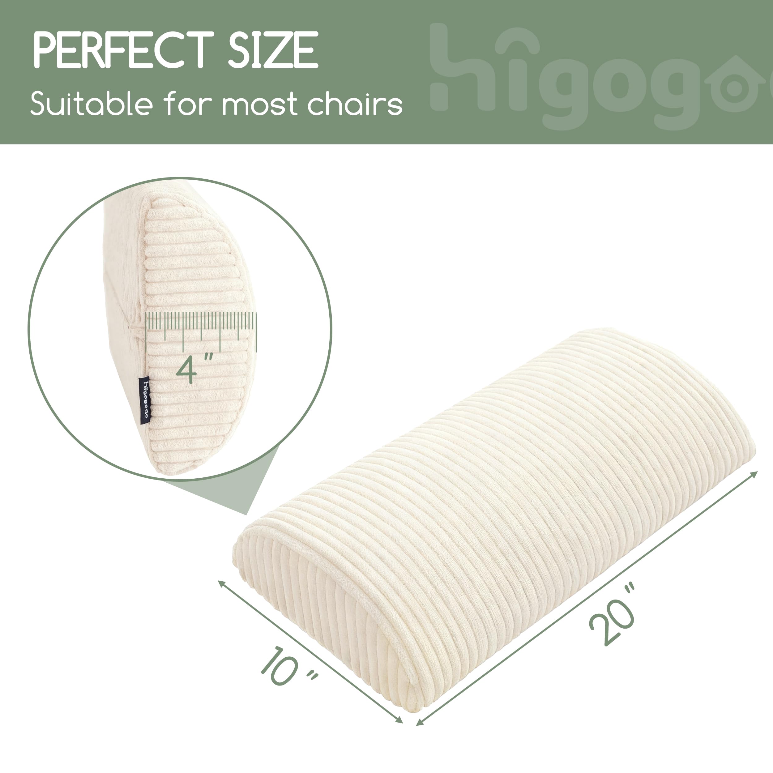 HIGOGOGO lumbar support pillow memory foam upper layer contours the lower back.